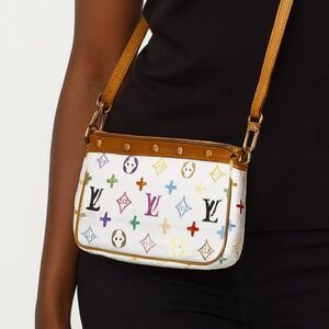 LOUIS VUITTON TAKASHI MURAKAMI White Multicolor LV Monogram Pochette Accessoire
